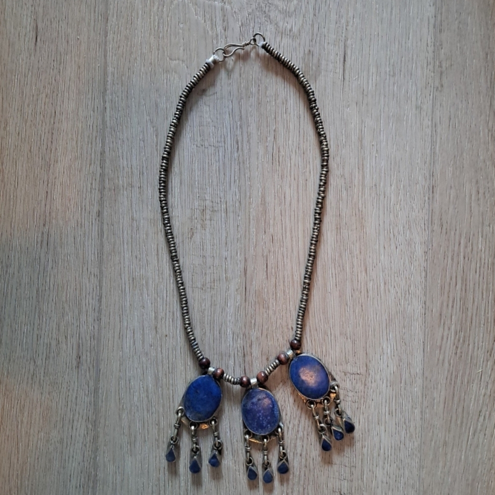 Vintage Afghan lapis lazuli necklace, Kuchi style